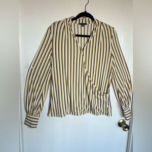 Adrianna Papell‎ Cream and Gold Striped Blouse